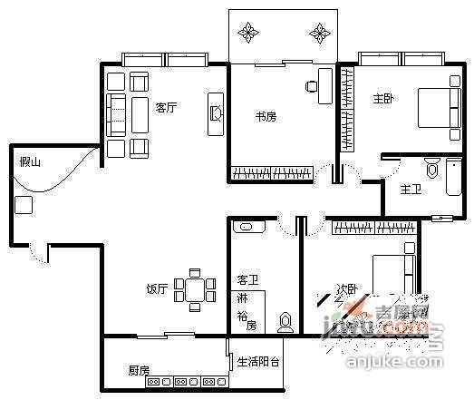 云翔金谷3室2厅2卫147㎡户型图