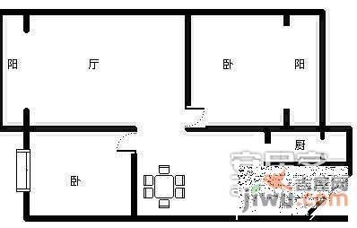 高地2室2厅1卫90㎡户型图