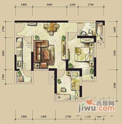 高地2室2厅1卫90㎡户型图