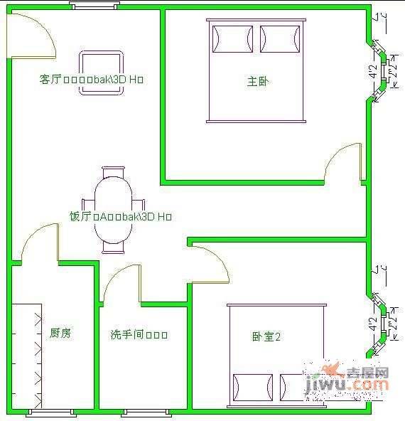 香都美地2室2厅1卫90㎡户型图