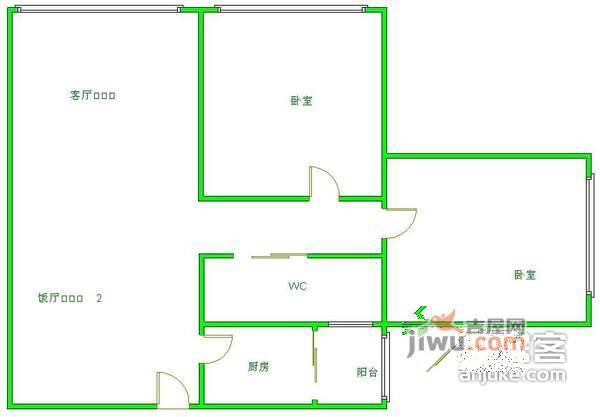 香都美地2室2厅1卫90㎡户型图