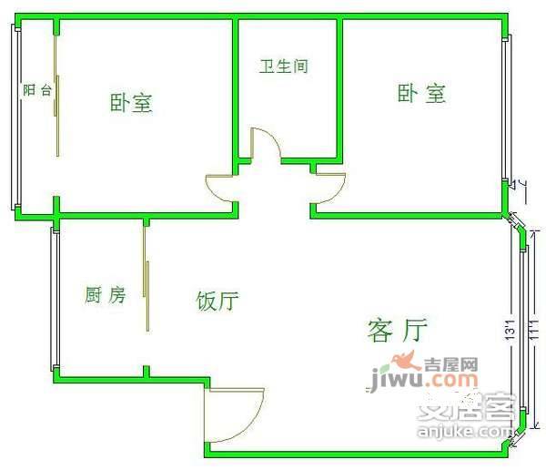 翔宇花园2室2厅1卫122㎡户型图