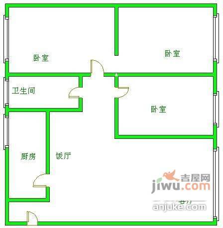 南玻公寓3室2厅1卫98㎡户型图