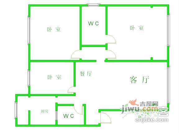 风尚国际锦屏苑3室2厅1卫户型图