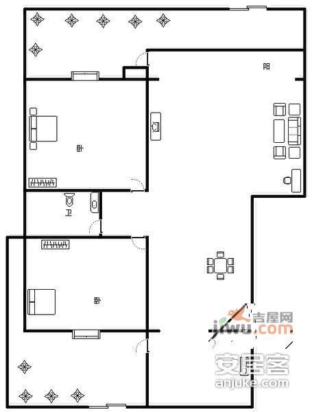 翰林南城2室2厅1卫89㎡户型图