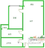 在水一方1室1厅1卫62㎡户型图