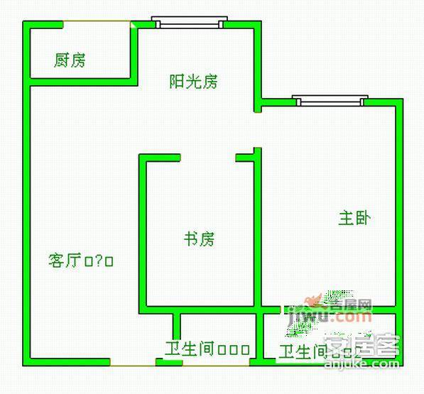 加贝书香尚品2室2厅1卫92㎡户型图