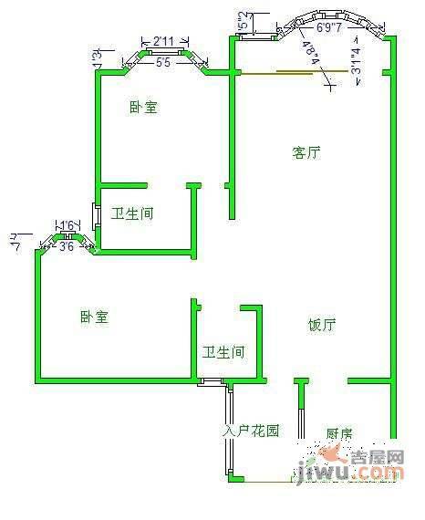 鸿运之星3室2厅1卫113㎡户型图