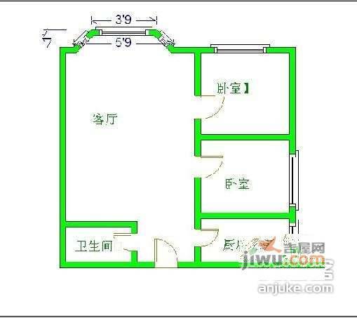 水岸格林2室1厅1卫75㎡户型图