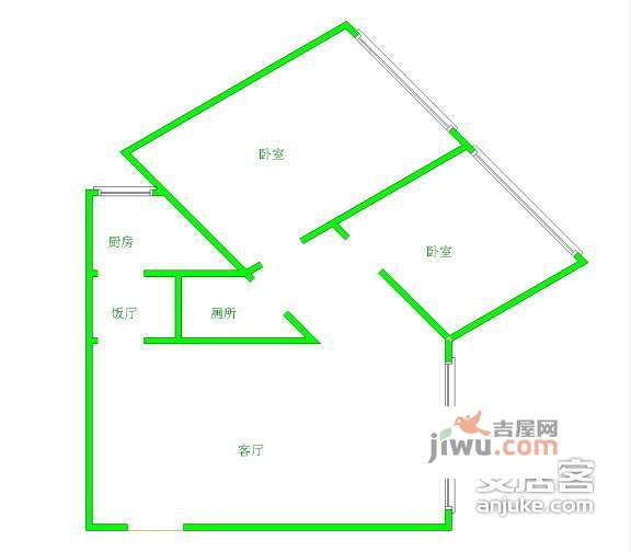 筒车巷小区2室1厅1卫92㎡户型图