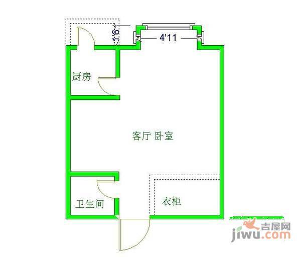 海棠月色1室0厅1卫47㎡户型图