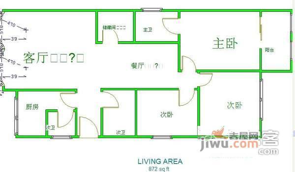 月园3室2厅2卫140㎡户型图