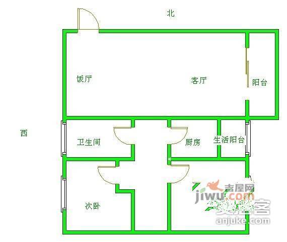 香木林新城2室2厅1卫85㎡户型图