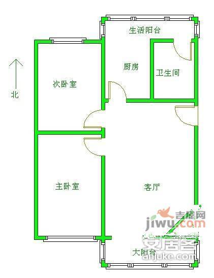 西雅苑2室1厅1卫90㎡户型图