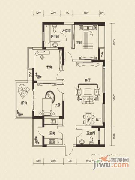 中大君悦金沙5期君郎院3室2厅2卫140㎡户型图