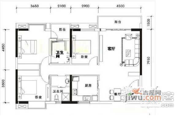 大陆紫云金沙3室2厅2卫131㎡户型图