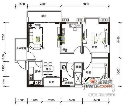 大陆紫云金沙3室2厅1卫127㎡户型图