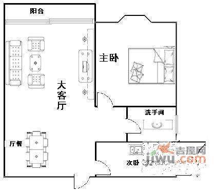 大陆紫云金沙2室1厅1卫92㎡户型图