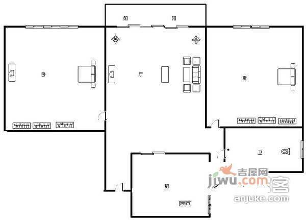 大陆紫云金沙2室2厅1卫93㎡户型图