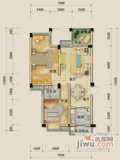 棠湖泊林小镇2室2厅1卫83㎡户型图