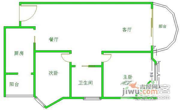 御景台2室2厅1卫88㎡户型图