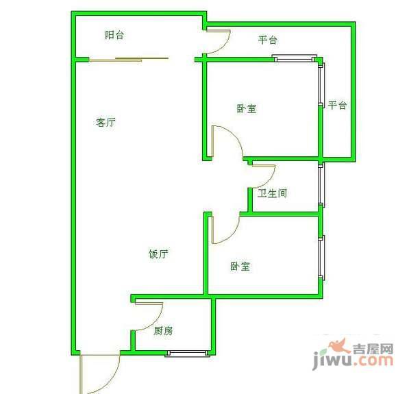 正黄上岭2室2厅1卫80㎡户型图