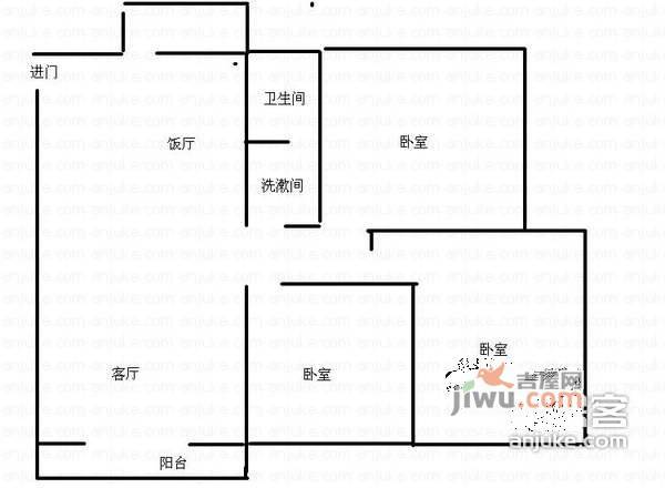 交大智能小区2期3室2厅1卫106㎡户型图