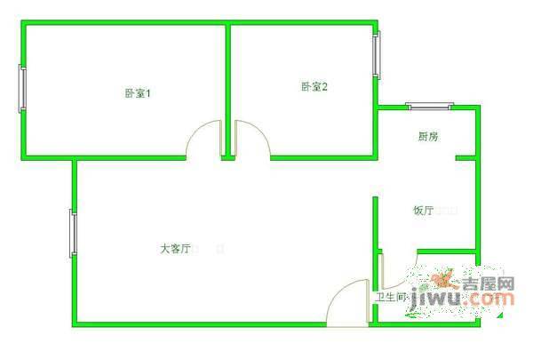 蓝色空间蓝月2室1厅1卫70㎡户型图