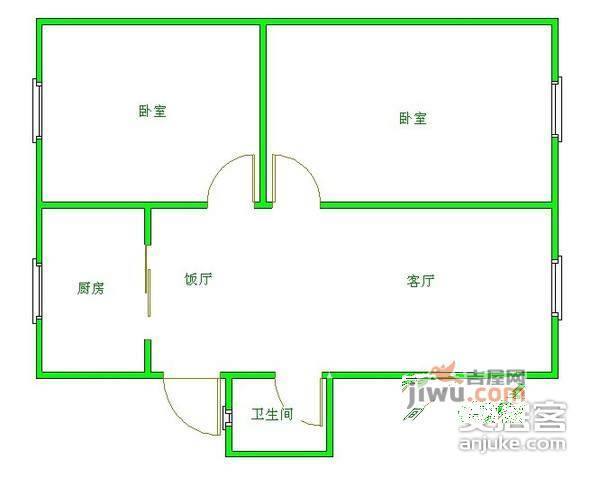 安居苑2室1厅1卫74㎡户型图