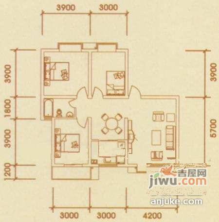 金沙国际3室2厅1卫113㎡户型图