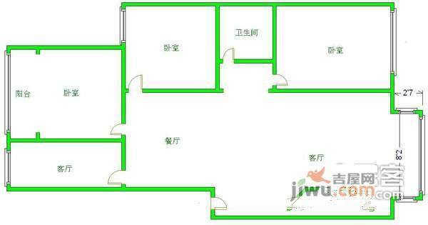 金沙上城3室2厅1卫90㎡户型图