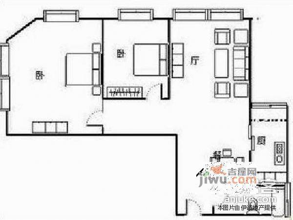 华府金沙2室2厅1卫110㎡户型图