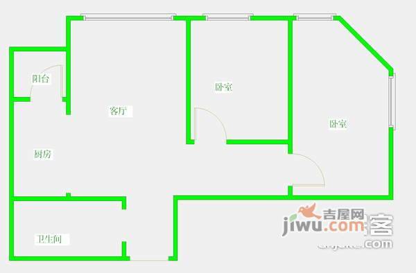 华府金沙2室2厅1卫110㎡户型图