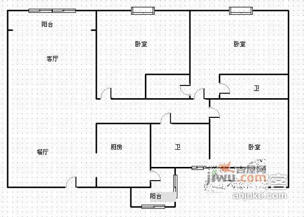 上行东方3室2厅2卫131㎡户型图