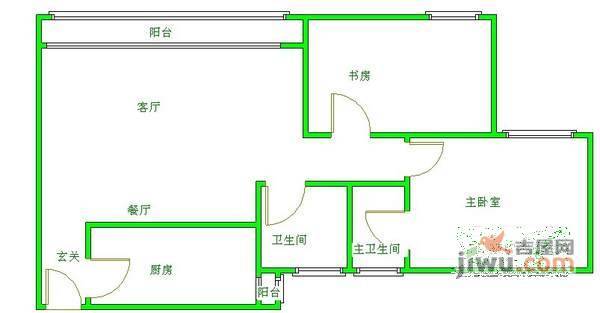 盘谷花园2室2厅1卫100㎡户型图