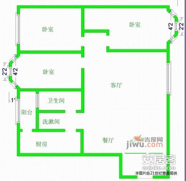 凌江尚府3室2厅1卫122㎡户型图