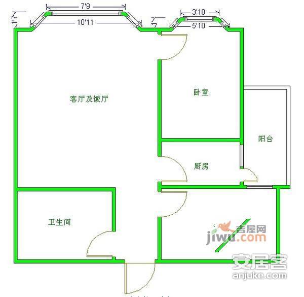 圣沅汇景樱桃季2室2厅1卫85㎡户型图