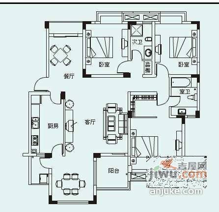 中海国际社区蓝岸A区3室2厅2卫203㎡户型图