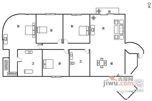 凯丽滨江花园3室2厅2卫150㎡户型图