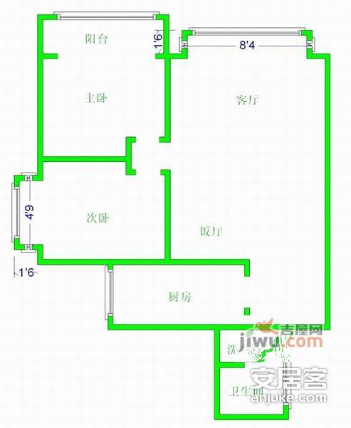 交大智能四期2室2厅1卫88㎡户型图