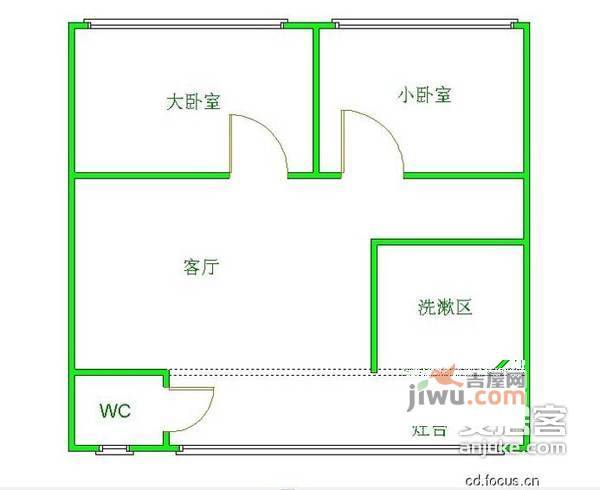 启明西苑2室1厅1卫64㎡户型图