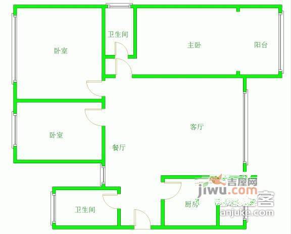 第一园3室2厅2卫128㎡户型图