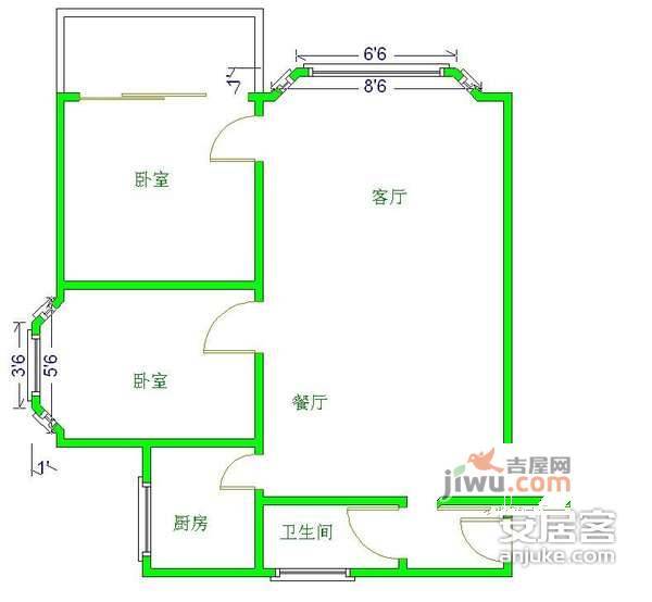 锦泰世家2室2厅1卫86㎡户型图