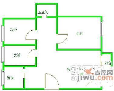 金色池塘3室2厅1卫122㎡户型图