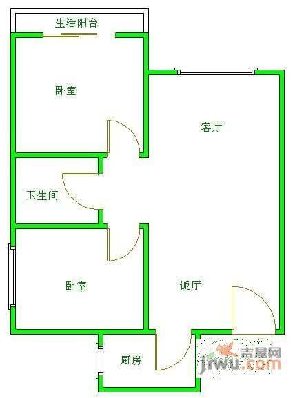 美丽星2室2厅1卫85㎡户型图