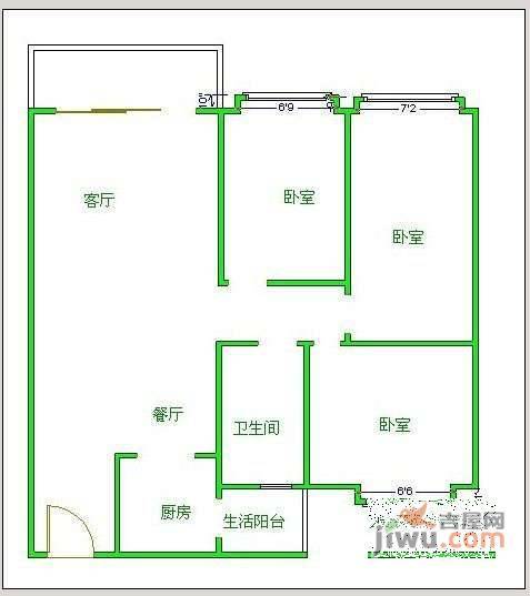 红牌楼广场3室2厅1卫95㎡户型图