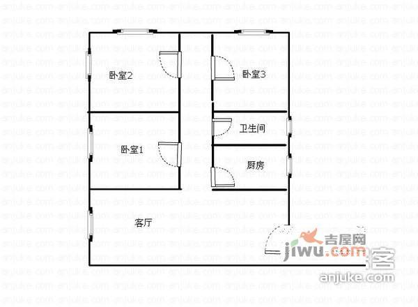 红牌楼广场3室1厅1卫95㎡户型图