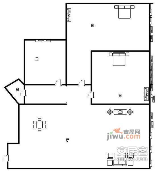 南方花园2室2厅1卫105㎡户型图