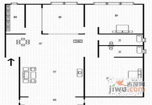 蓝色空间3室2厅2卫154㎡户型图