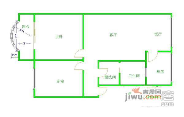 园丁园2室1厅1卫89㎡户型图